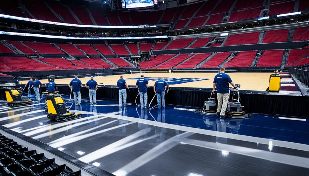 High-traffic area floor cleaning in Sports Arenas