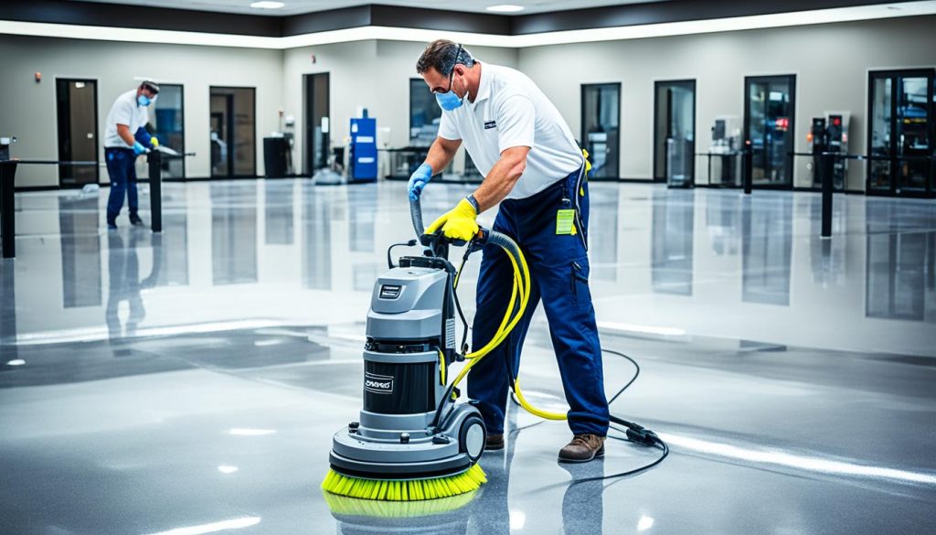 Professional cleaning a commercial floor