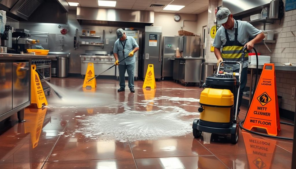 “How Atlanta’s Top Floor Cleaning Services Prevent Slips in Commercial Kitchens”